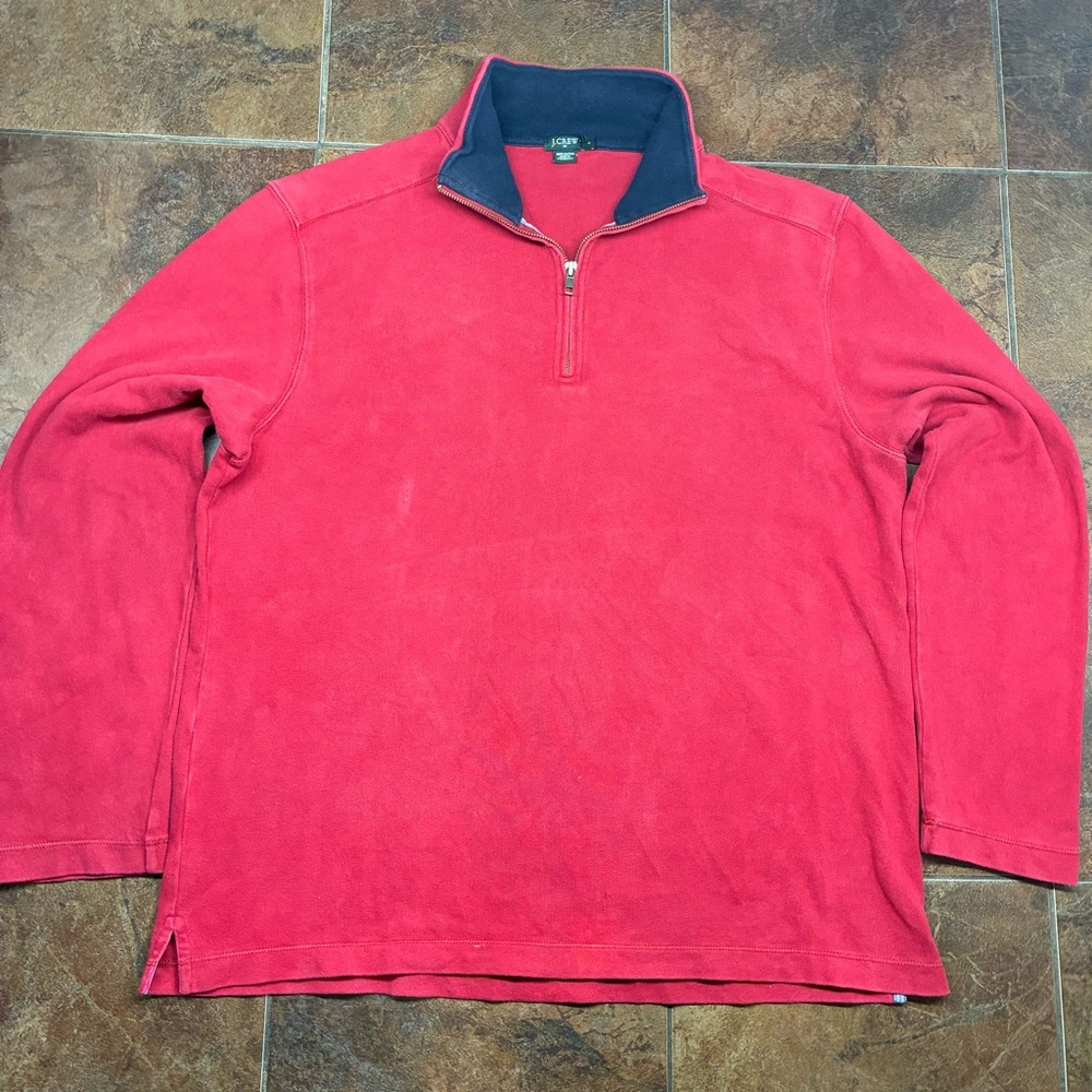J. Crew Red and Navy Quarter Zip Sweater